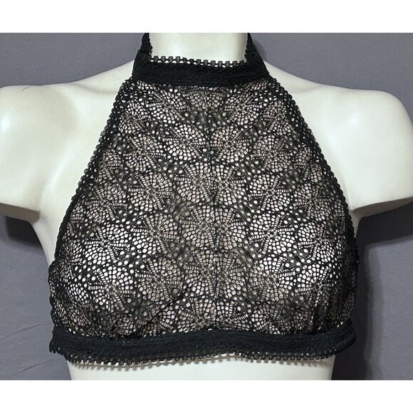 Victoria’s Secret Halter Bra Tank Top Size Large Black Lace Underwired - Picture 1 of 7